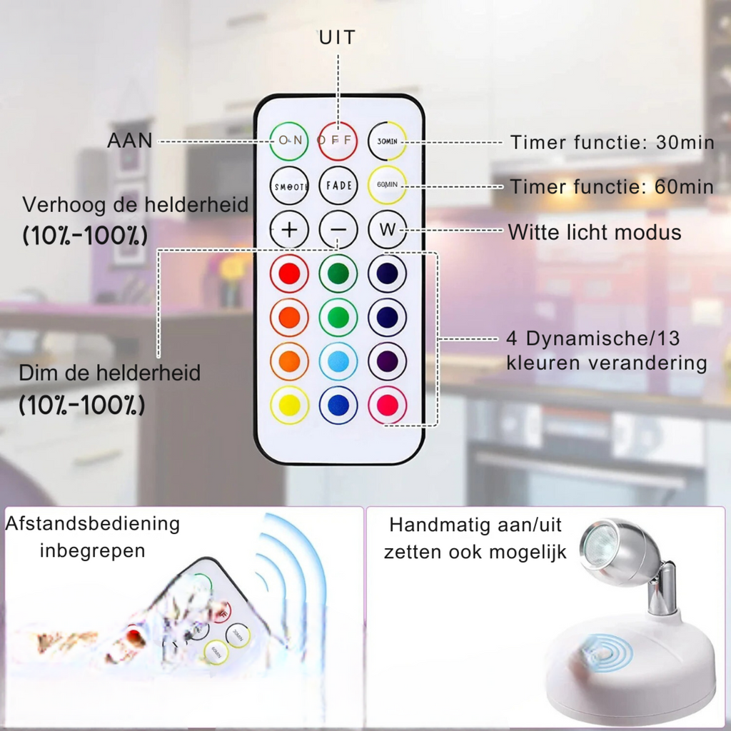 AMBIENTIFY Flora Wireless LED Plant Spotlight – 13 RGB Colors Dimmable Rechargeable Indoor Accent Light for Plants