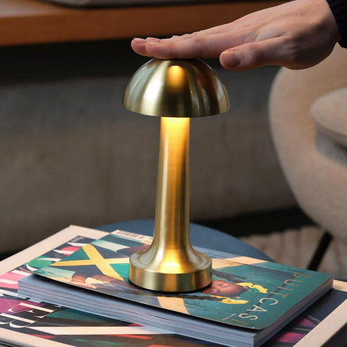 AMBIENTIFY Glow Rechargeable LED Table Lamp – 5200mAh 3 Brightness Levels USB-C Dimmable Modern Black Gold Design