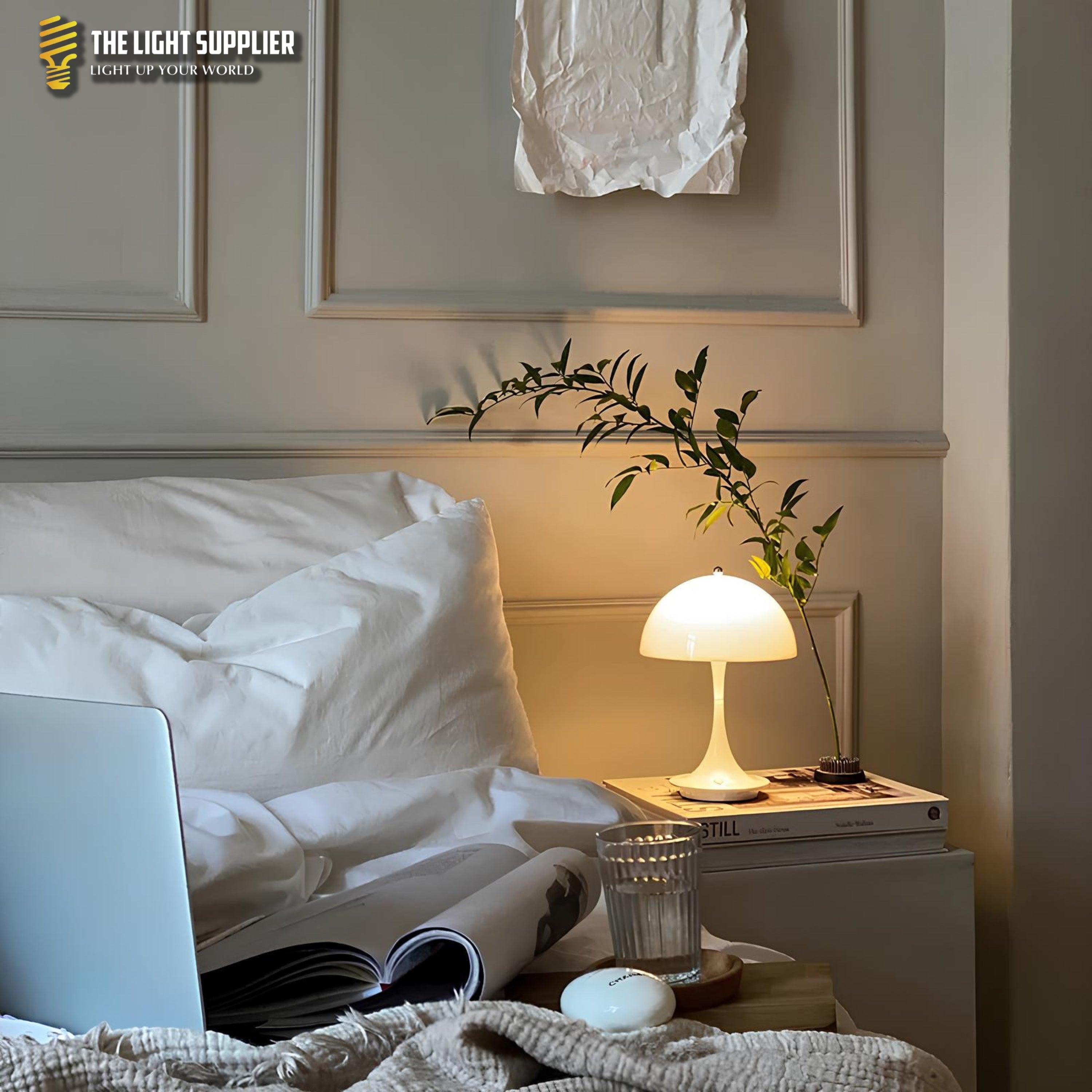 AMBIENTIFY Noelise Scandinavian Mushroom LED Table Lamp – Rechargeable 1800mAh Touch Switch USB-C Bedside Mood Light