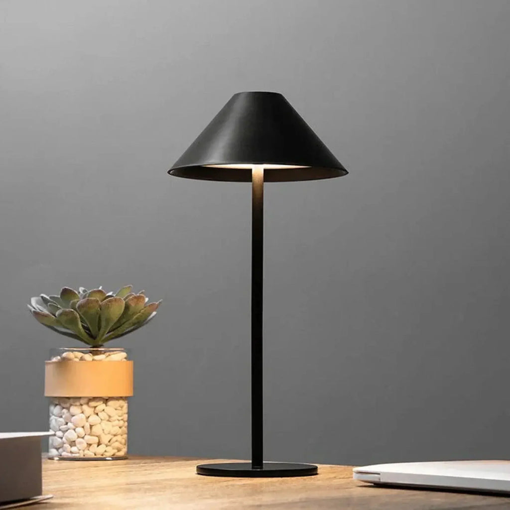 AMBIENTIFY Pytho Wireless Cone LED Table Lamp – 400lm 48 LED Touch Dimmer 1%–100% Rechargeable Minimalist Desk Light