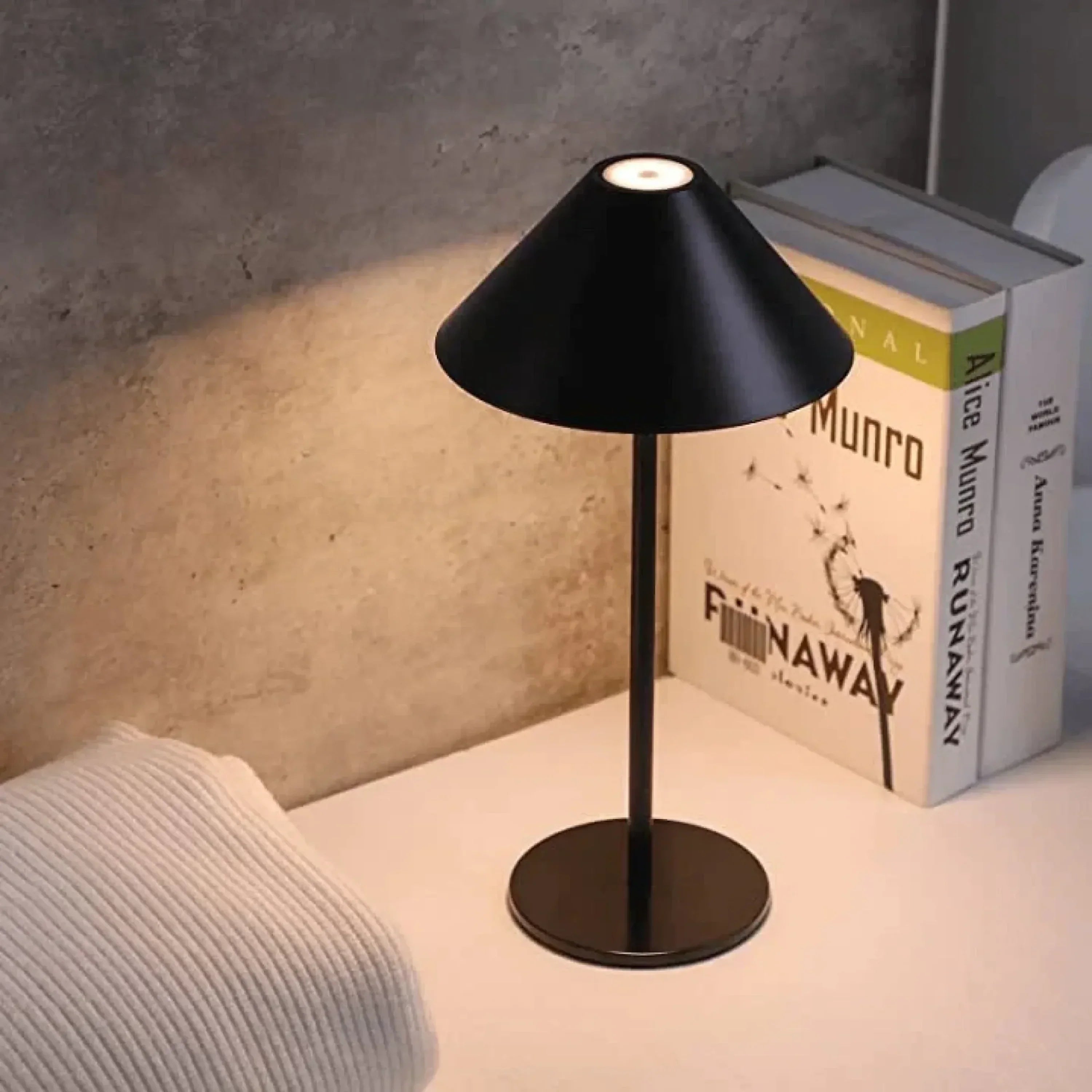 AMBIENTIFY Pytho Wireless Cone LED Table Lamp – 400lm 48 LED Touch Dimmer 1%–100% Rechargeable Minimalist Desk Light
