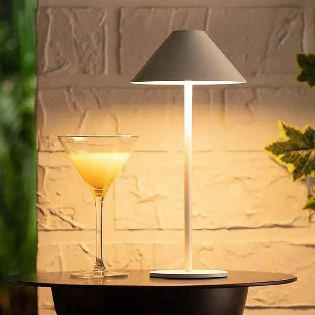 AMBIENTIFY Pytho Wireless Cone LED Table Lamp – 400lm 48 LED Touch Dimmer 1%–100% Rechargeable Minimalist Desk Light