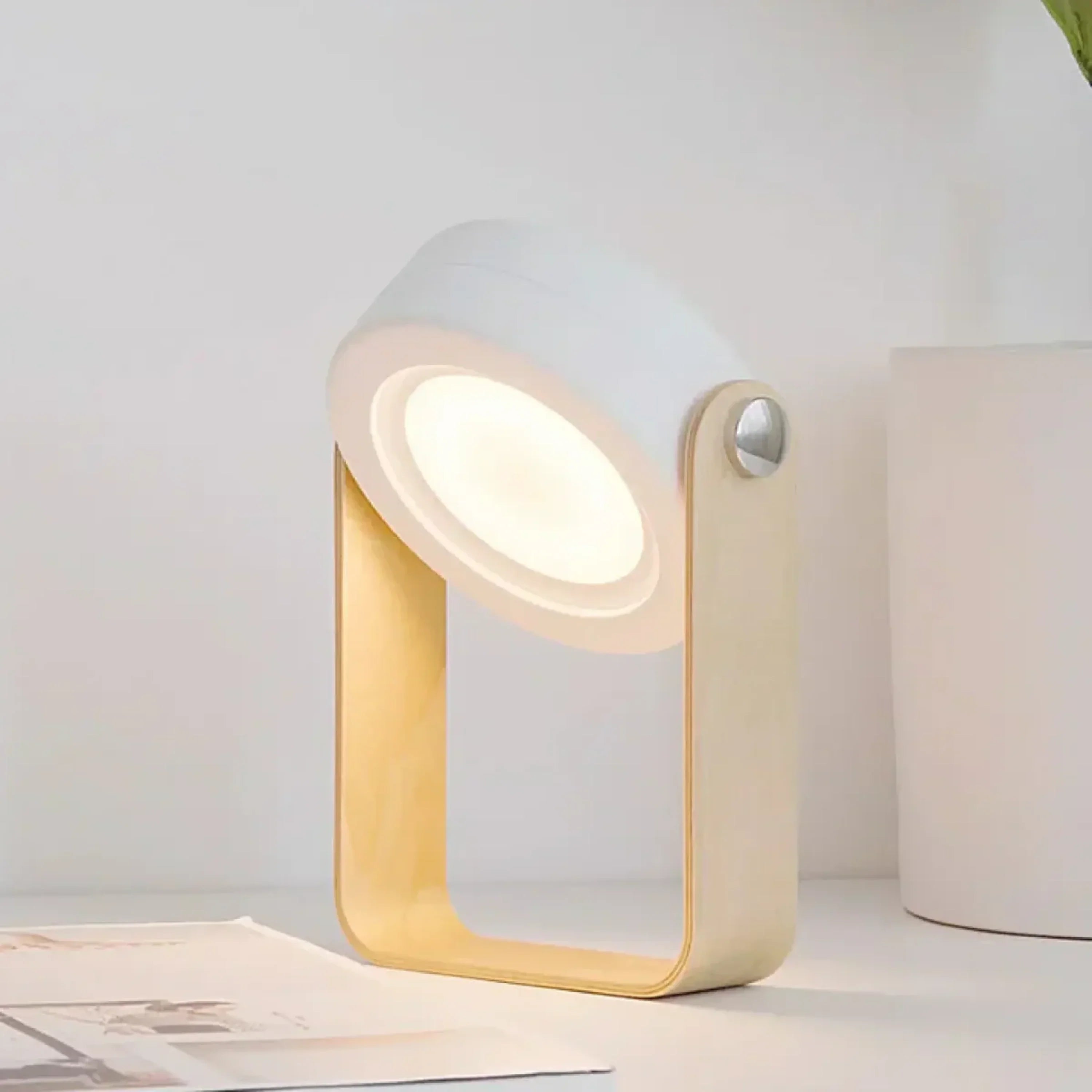 AMBIENTIFY Turn Foldable Rechargeable LED Lamp – 300lm 3 Brightness USB-C 1200mAh Wood Handle ABS Portable Multiuse