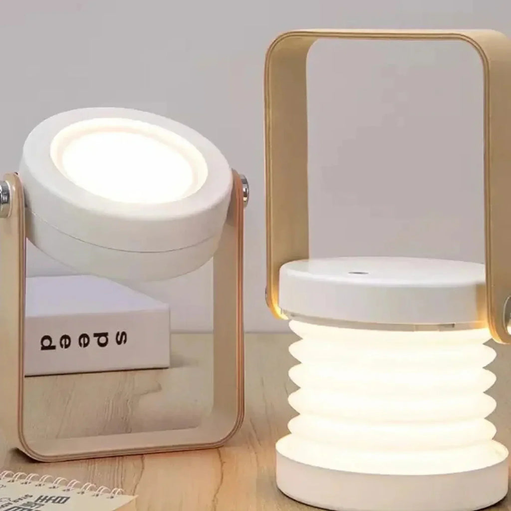 AMBIENTIFY Turn Foldable Rechargeable LED Lamp – 300lm 3 Brightness USB-C 1200mAh Wood Handle ABS Portable Multiuse