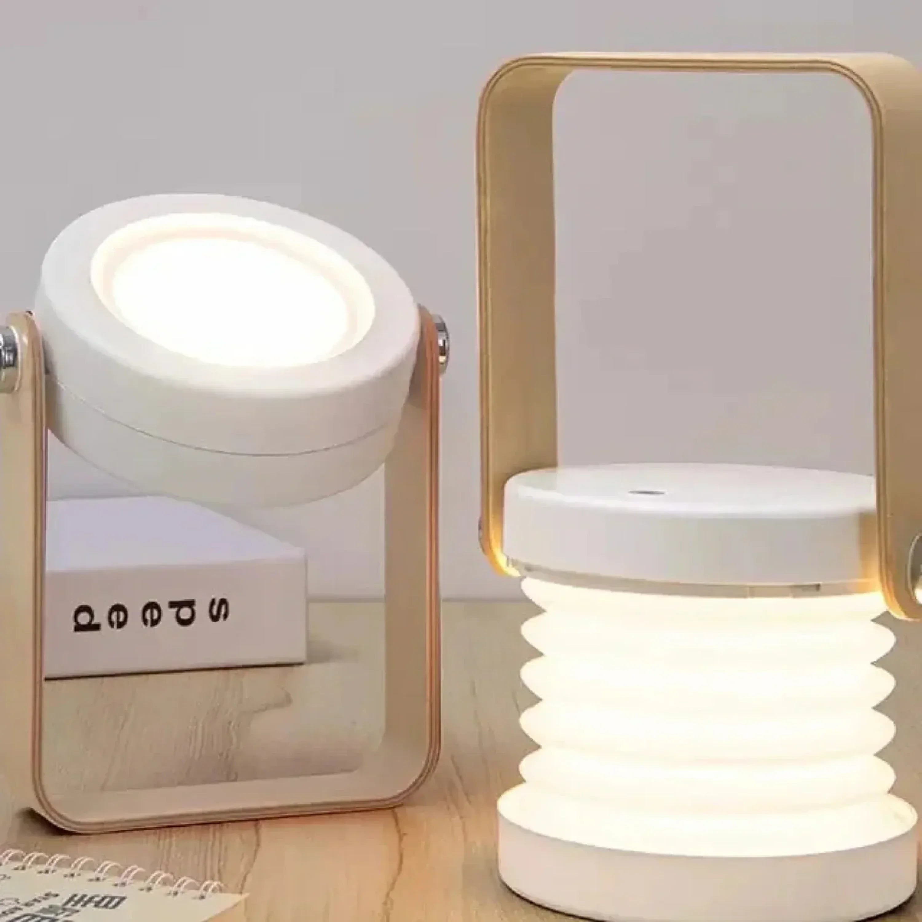 AMBIENTIFY Turn Foldable Rechargeable LED Lamp – 300lm 3 Brightness USB-C 1200mAh Wood Handle ABS Portable Multiuse