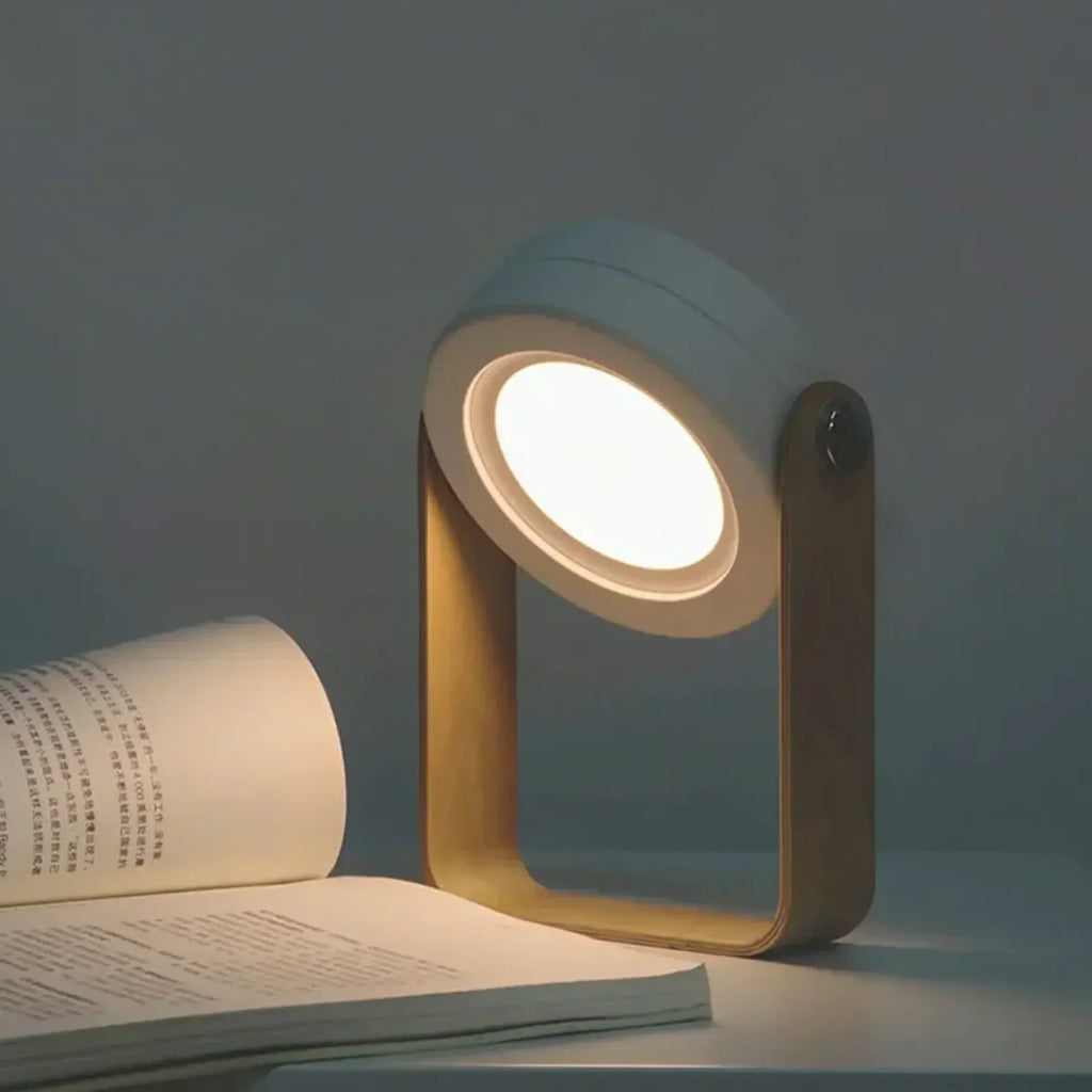 AMBIENTIFY Turn Foldable Rechargeable LED Lamp – 300lm 3 Brightness USB-C 1200mAh Wood Handle ABS Portable Multiuse