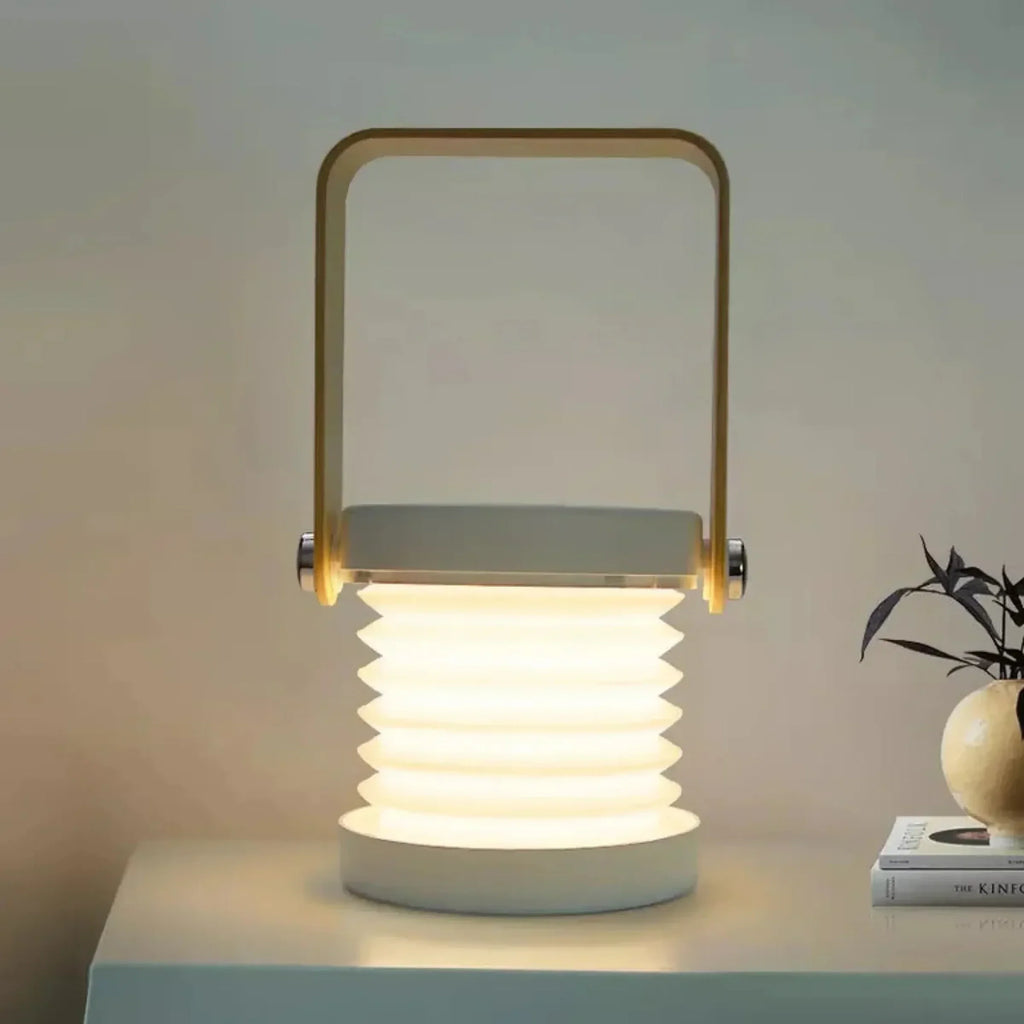 AMBIENTIFY Turn Foldable Rechargeable LED Lamp – 300lm 3 Brightness USB-C 1200mAh Wood Handle ABS Portable Multiuse