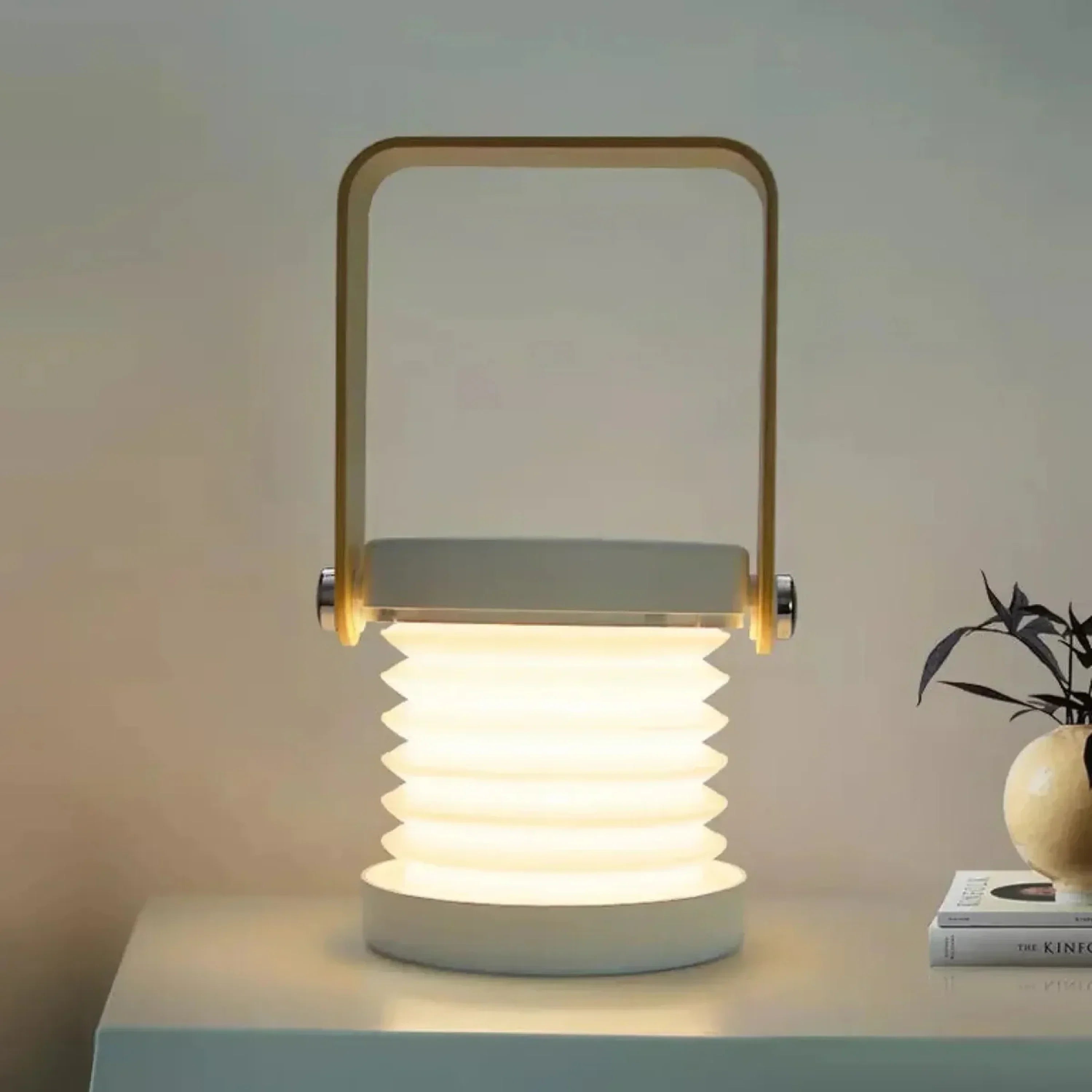 AMBIENTIFY Turn Foldable Rechargeable LED Lamp – 300lm 3 Brightness USB-C 1200mAh Wood Handle ABS Portable Multiuse