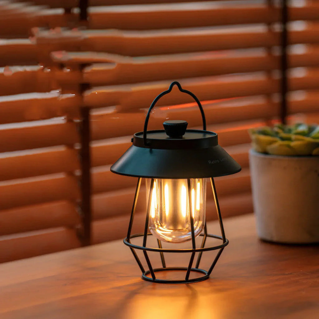 CAMPIFY Lantern Retro USB Rechargeable Camping Lantern – Compact Plastic Vintage Yellow LED Tent Light 10x15cm