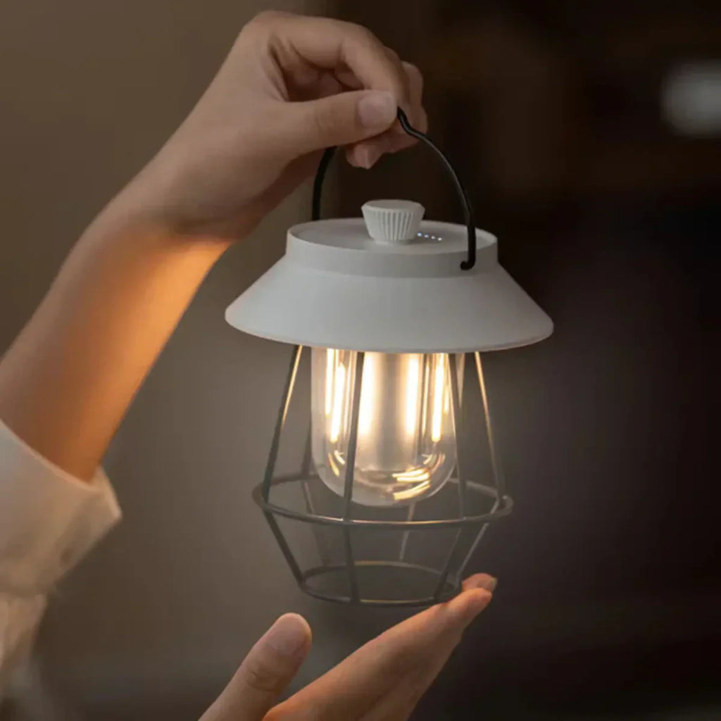 CAMPIFY Lantern Retro USB Rechargeable Camping Lantern – Compact Plastic Vintage Yellow LED Tent Light 10x15cm