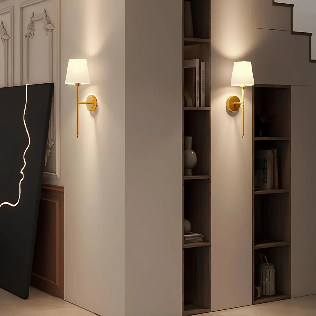 LUMIFY Cona Nordic Vintage Fabric Wall Lamp – Wireless Rechargeable Indoor Sconce Metal Shade 60cm