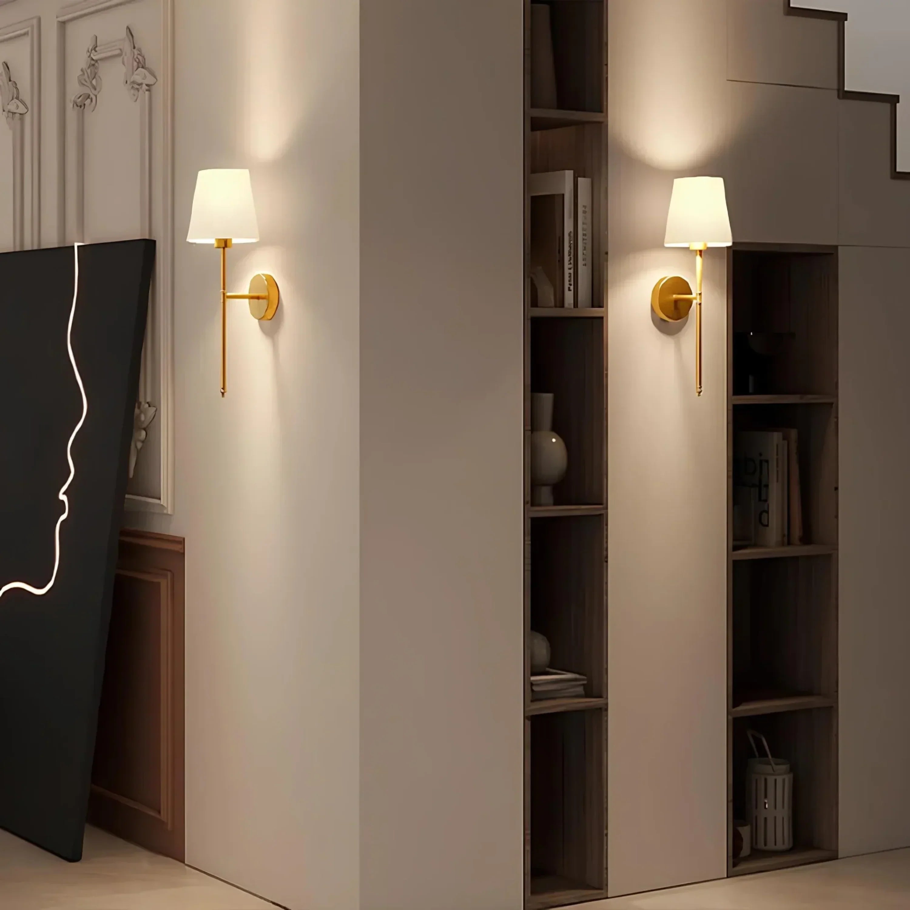 LUMIFY Cona Nordic Vintage Fabric Wall Lamp – Wireless Rechargeable Indoor Sconce Metal Shade 60cm