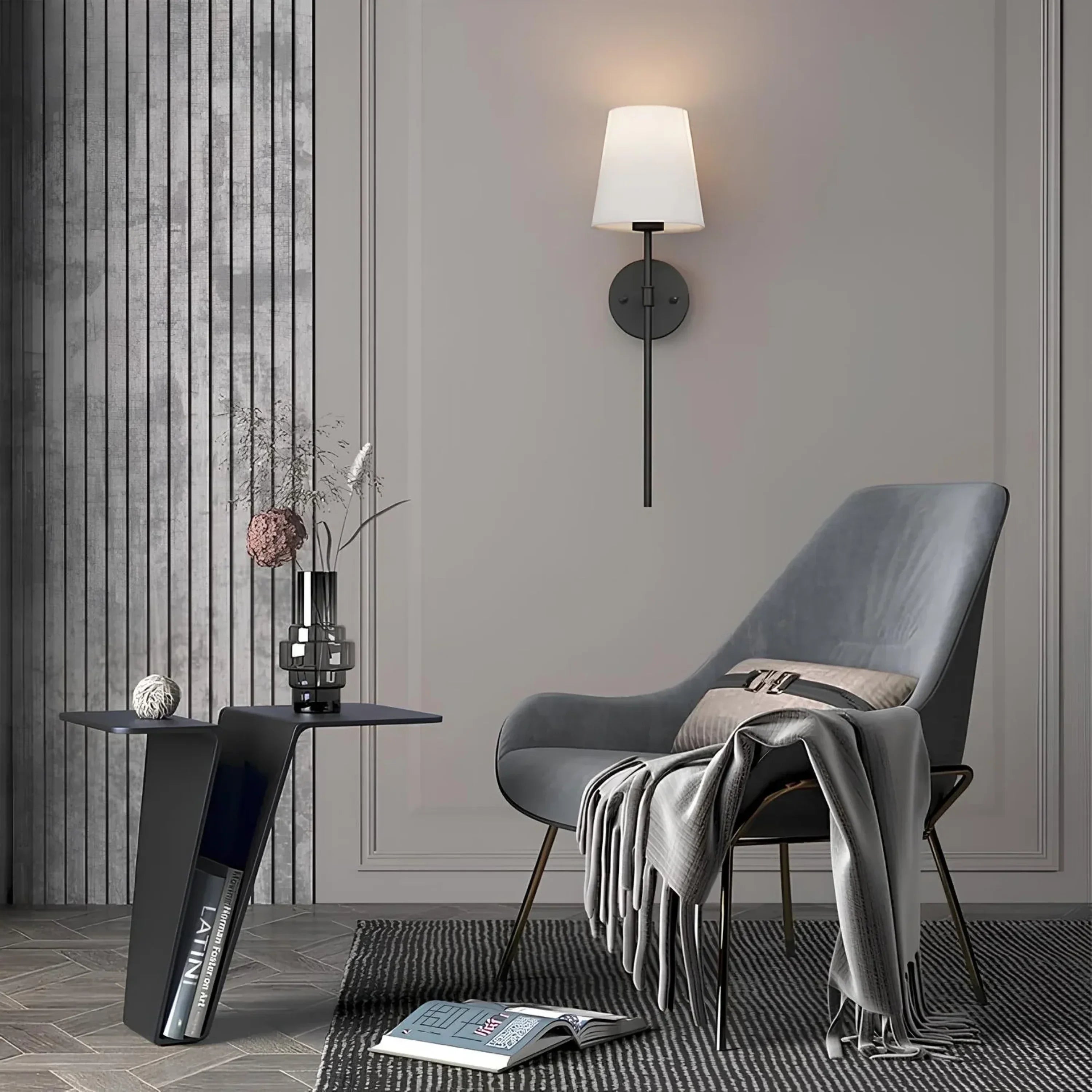 LUMIFY Cona Nordic Vintage Fabric Wall Lamp – Wireless Rechargeable Indoor Sconce Metal Shade 60cm