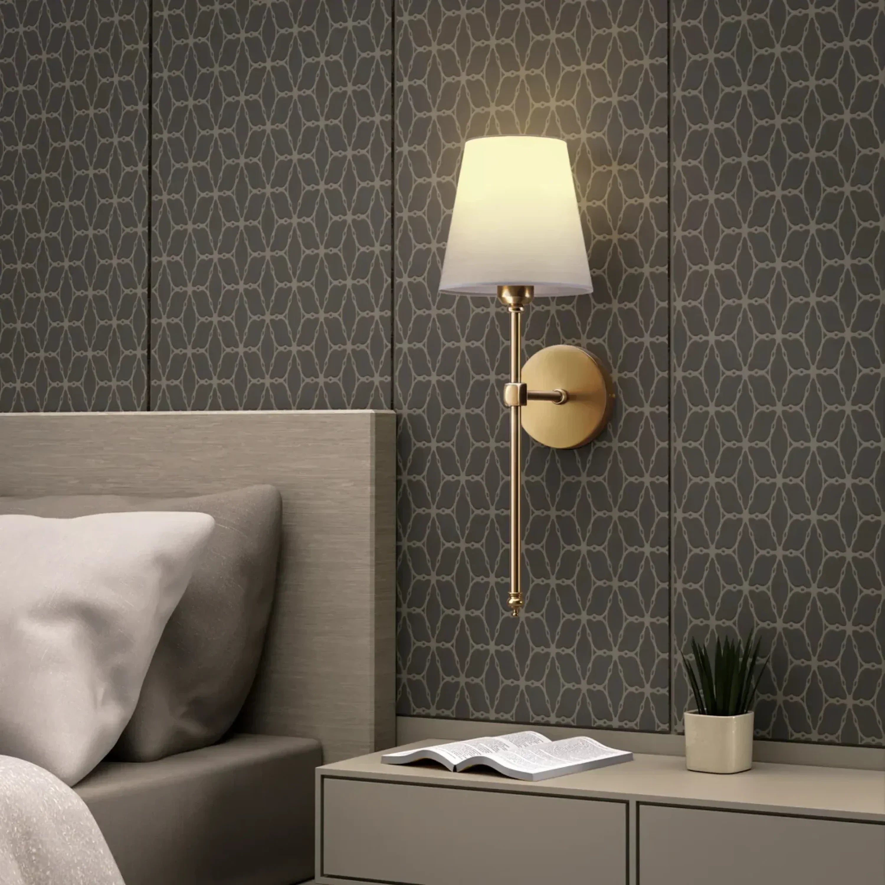 LUMIFY Cona Nordic Vintage Fabric Wall Lamp – Wireless Rechargeable Indoor Sconce Metal Shade 60cm