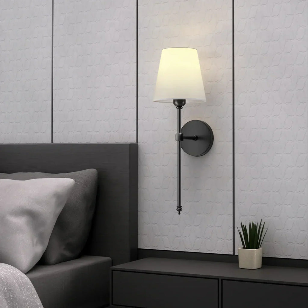 LUMIFY Cona Nordic Vintage Fabric Wall Lamp – Wireless Rechargeable Indoor Sconce Metal Shade 60cm