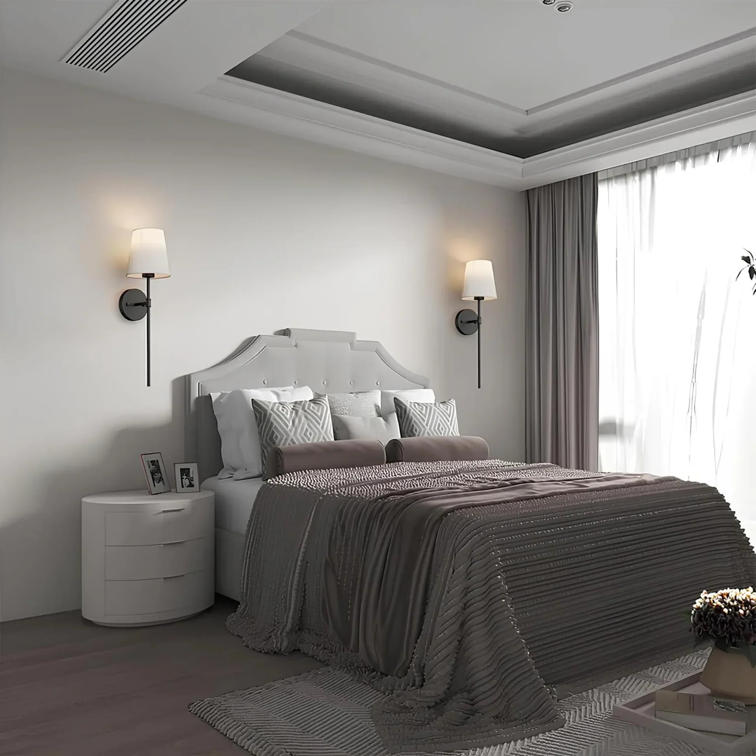 LUMIFY Cona Nordic Vintage Fabric Wall Lamp – Wireless Rechargeable Indoor Sconce Metal Shade 60cm