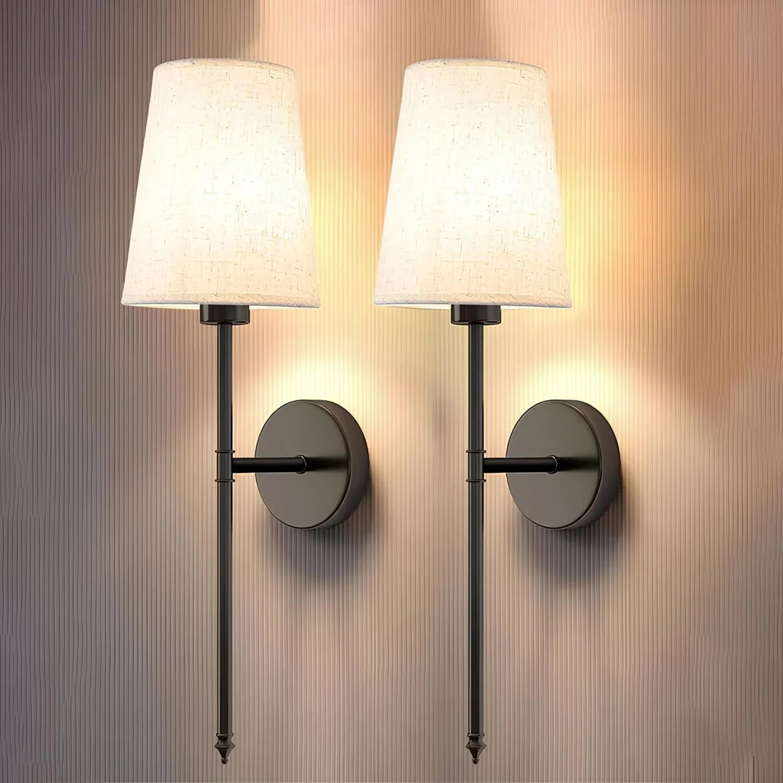 LUMIFY Cona Nordic Vintage Fabric Wall Lamp – Wireless Rechargeable Indoor Sconce Metal Shade 60cm