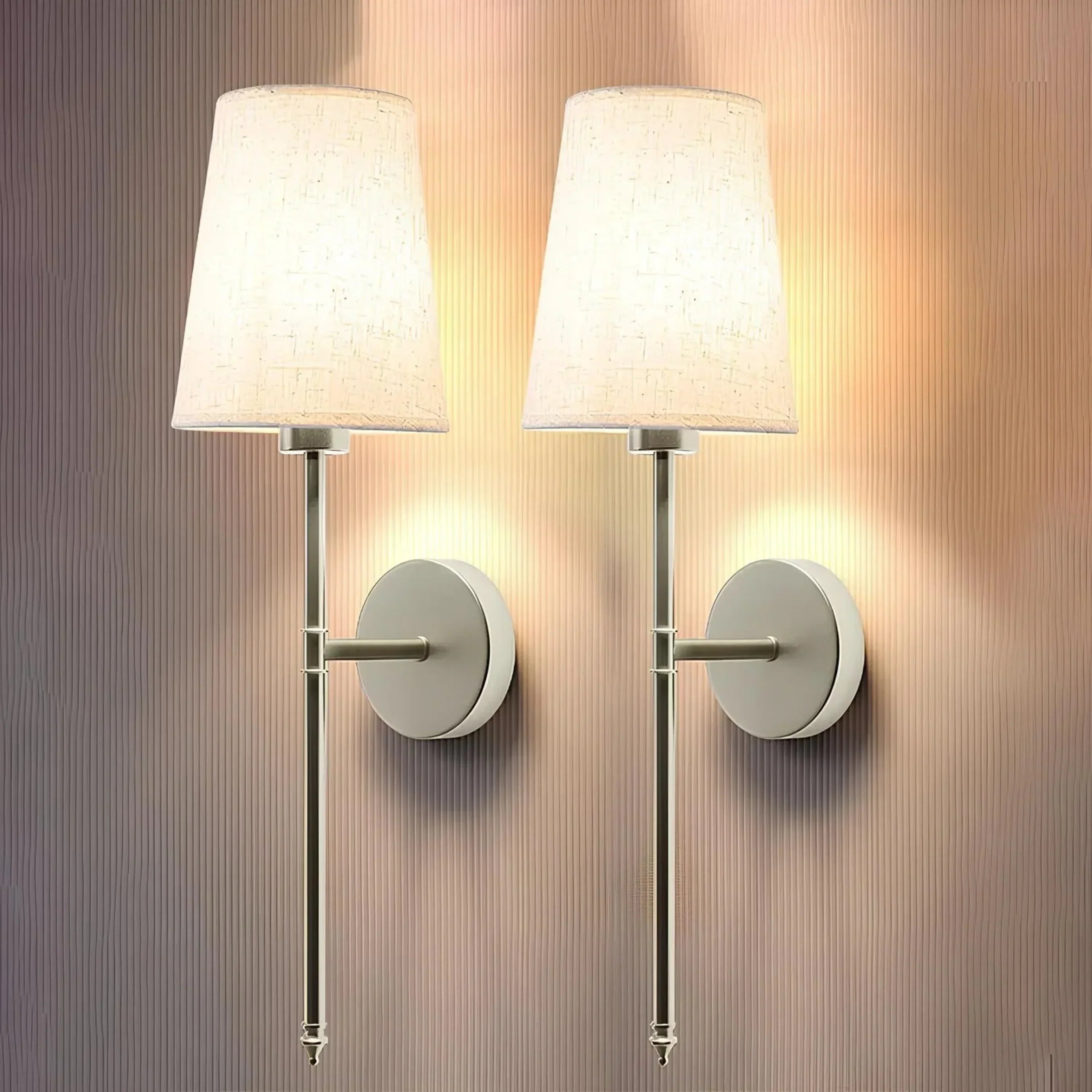 LUMIFY Cona Nordic Vintage Fabric Wall Lamp – Wireless Rechargeable Indoor Sconce Metal Shade 60cm