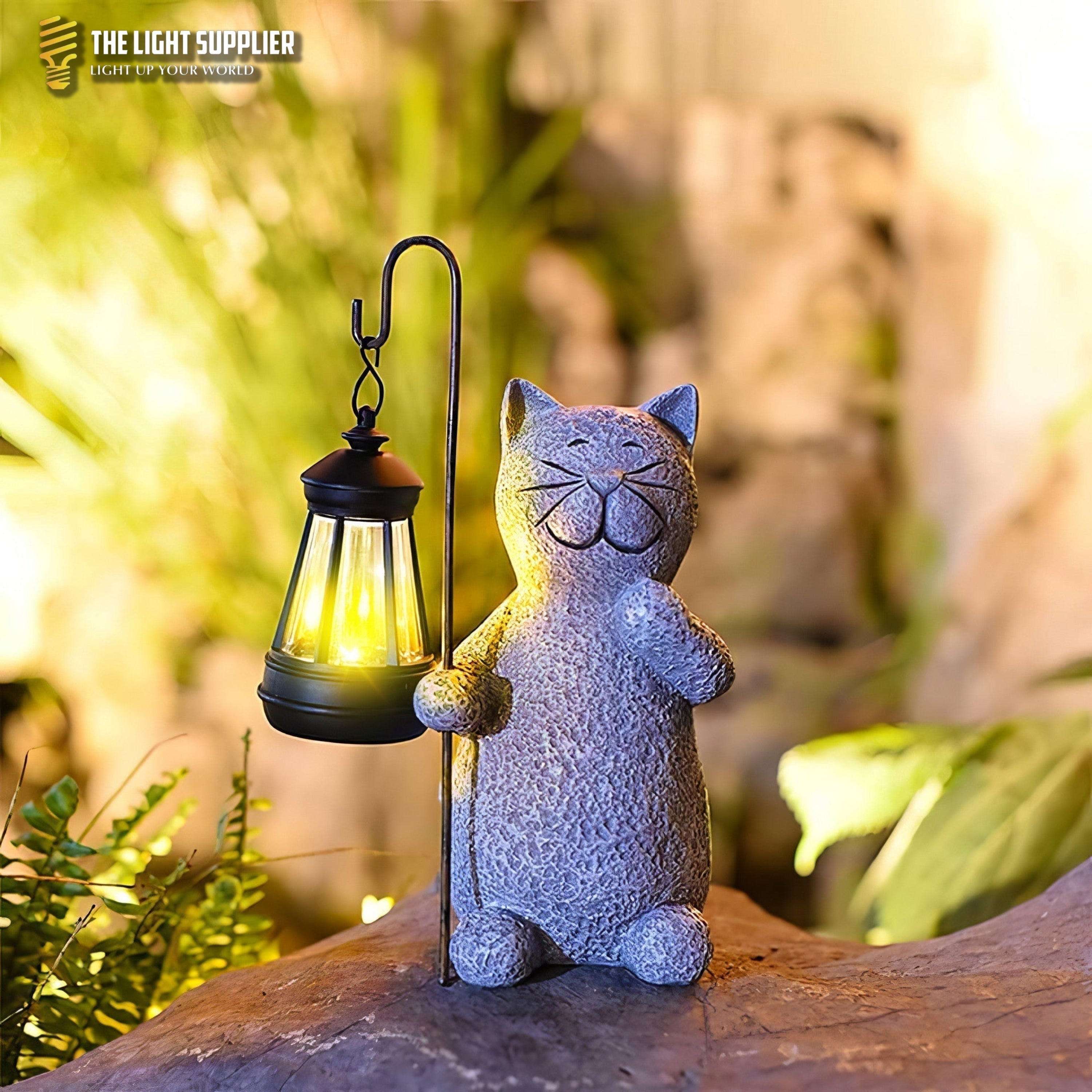 SOLARIFY Solar Cat Garden Statue Light – Decorative Resin Outdoor Landscape LED Lamp Light Sensor Auto On/Off
