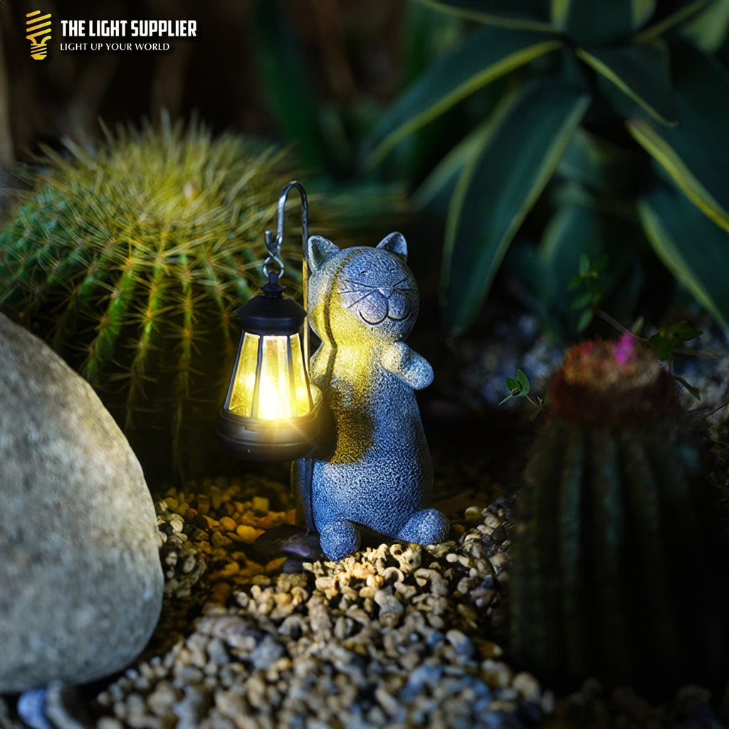 SOLARIFY Solar Cat Garden Statue Light – Decorative Resin Outdoor Landscape LED Lamp Light Sensor Auto On/Off