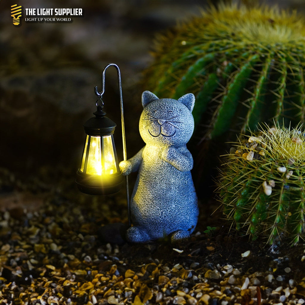 SOLARIFY Solar Cat Garden Statue Light – Decorative Resin Outdoor Landscape LED Lamp Light Sensor Auto On/Off
