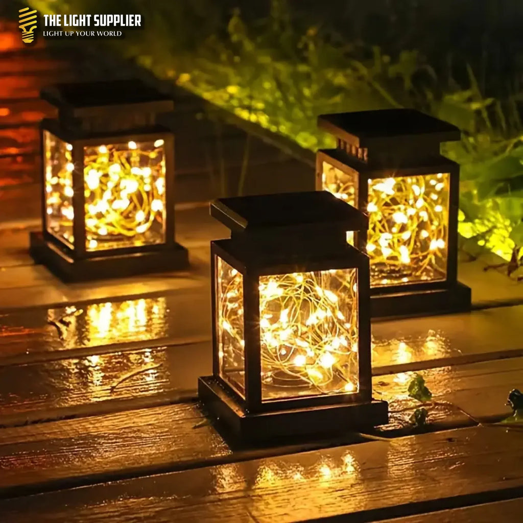 SOLARIFY Cube Solar Garden Lantern – Retro Outdoor LED Solar Light IP55 Waterproof Warm White Automatic