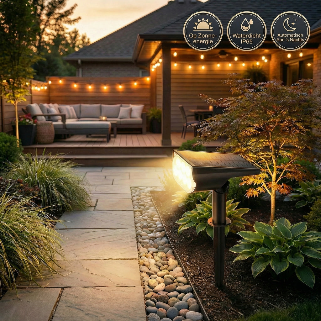 SOLARIFY Solar Garden Spotlight – Adjustable LED Outdoor Floodlight IP65 Waterproof 150° Beam 3 Brightness Modes